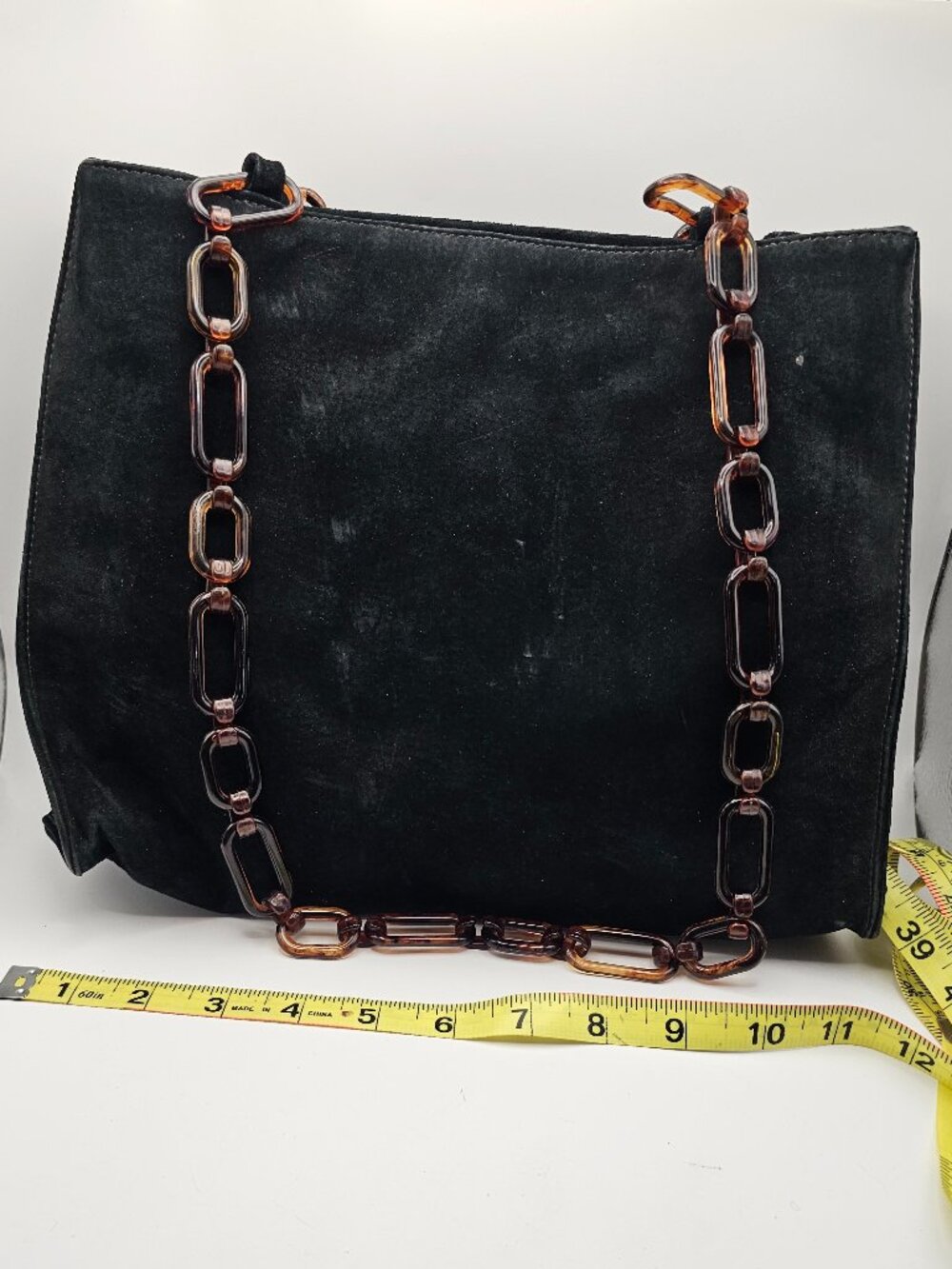 Vintage Chris Candler USA Suede Shoulder Bag, Tortoiseshell Chain Strap, 80s/90s - Picture 2 of 11